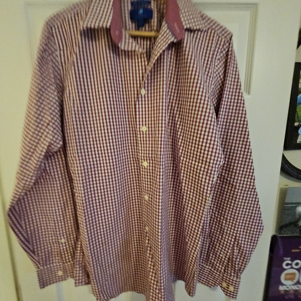 T.M.Lewin Men's Red and White Checkered Shirt - Picture 2 of 4